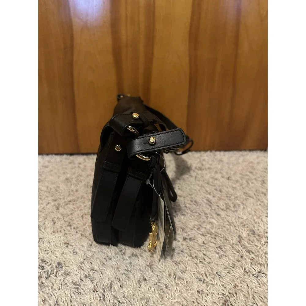 Lauren Ralph Lauren 877FLP Black Leather Messenger Shoulder Bag  Early 2000s NEW